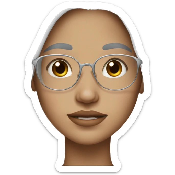 young woman with long silver hair, silver glasses, pale skin, brown eyes, to moles on chin, freckles, pale sticker