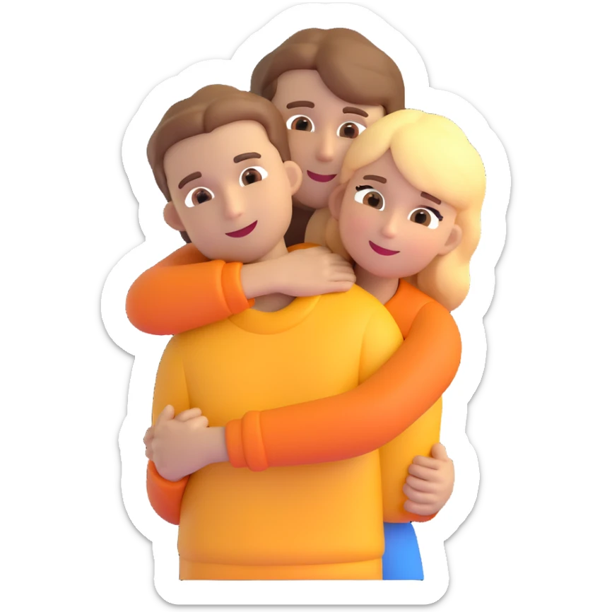 brown-haired girl and blonde boy in a warm embrace, emoji style sticker