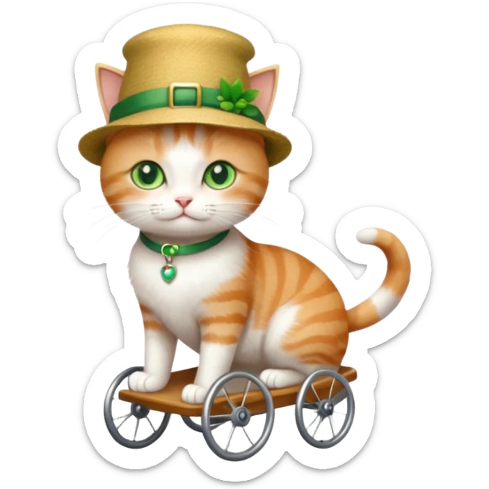 full body small short hair ginger and white cat with green eyes walking in a wheelchair for cats sticker