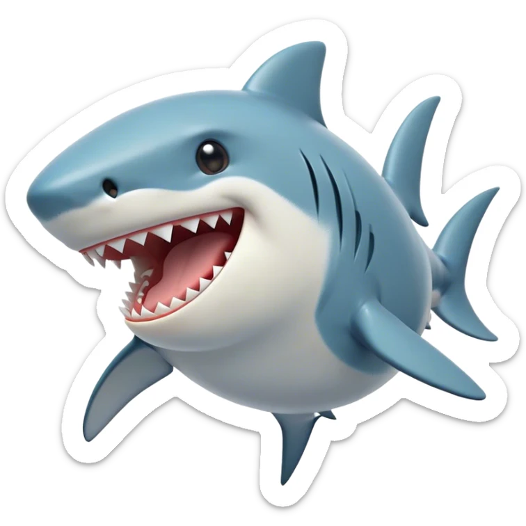 Cinematic Cute Yawning Shark Portrait Emoji, Head tilted slightly with a dramatic, wide-open yawn, showcasing a soft, streamlined body with gently drooping fins and eyes barely open in drowsy contentment, Simplified yet irresistibly adorable features, highly detailed, glowing with a soft, cozy glow, high shine, relaxed yet expressive, stylized with a touch of aquatic charm, bright and endearing, soft glowing outline, capturing the essence of a sleepy yet affectionate shark, so drowsy it feels like it could float right out of the screen and curl up for a nap! sticker