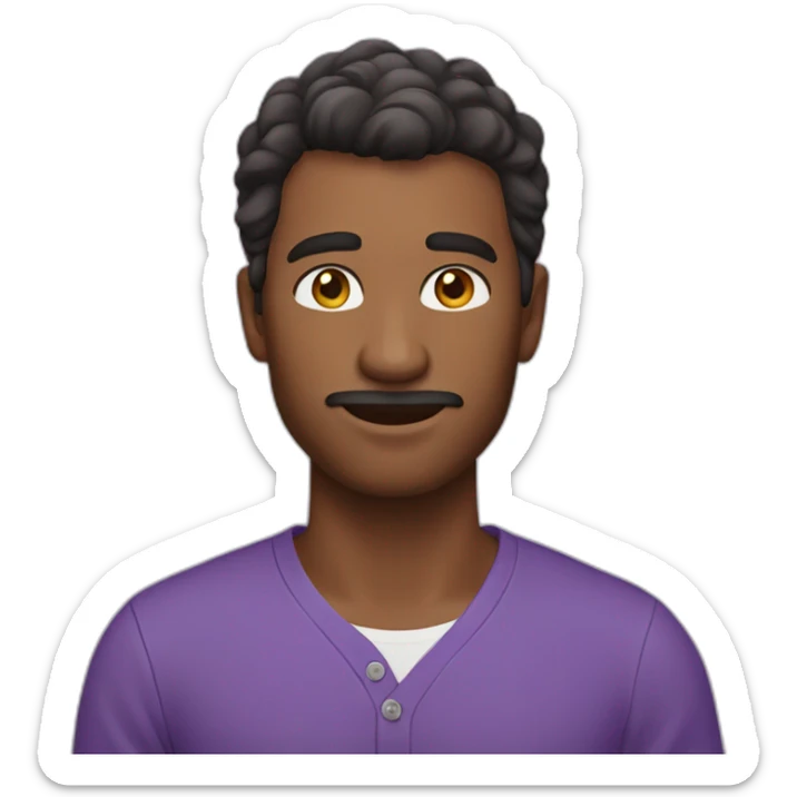 A man whose shirt is purple His face is brown and beautiful His skin color is white  sticker
