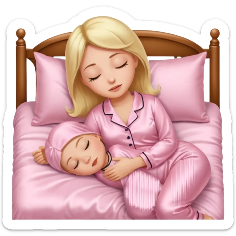 Mulher dormindo de pijama na sua cama de cetim rosa bebê sticker