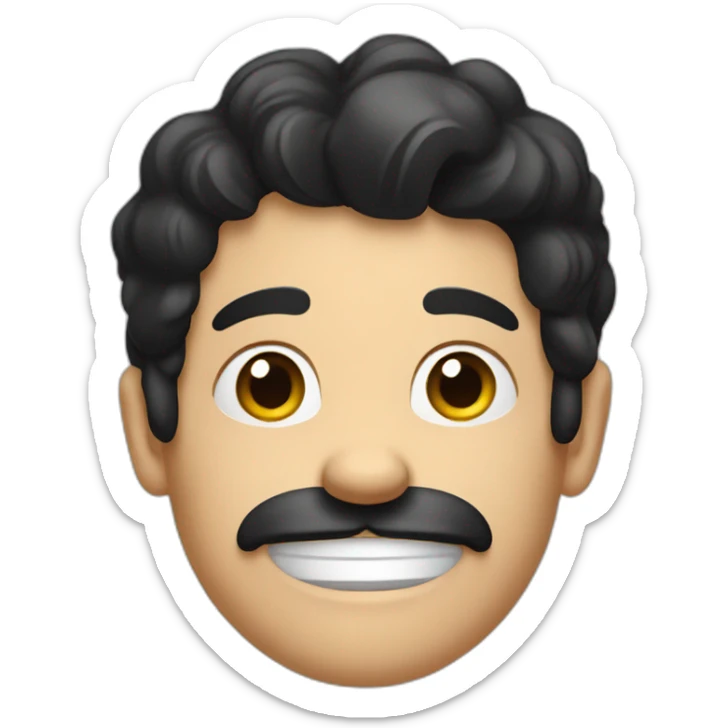 A white adult men with black hair and a goofy face, looking at a dog and look very happy to see it sticker