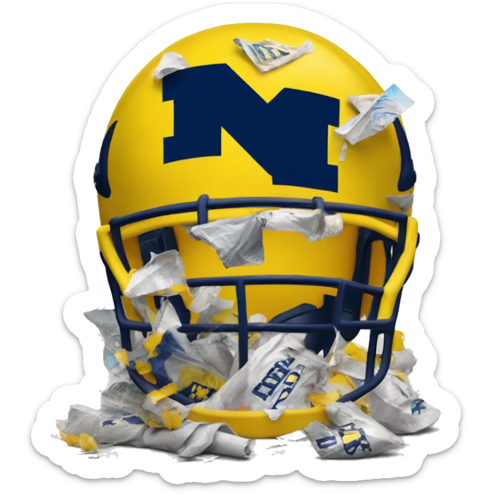 University of Michigan football helmet surrounded by trash  sticker