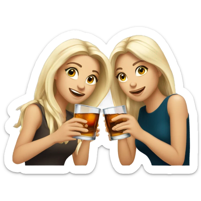 Two brunette girls and one blonde girl are drinking whiskey from an ice glass sticker