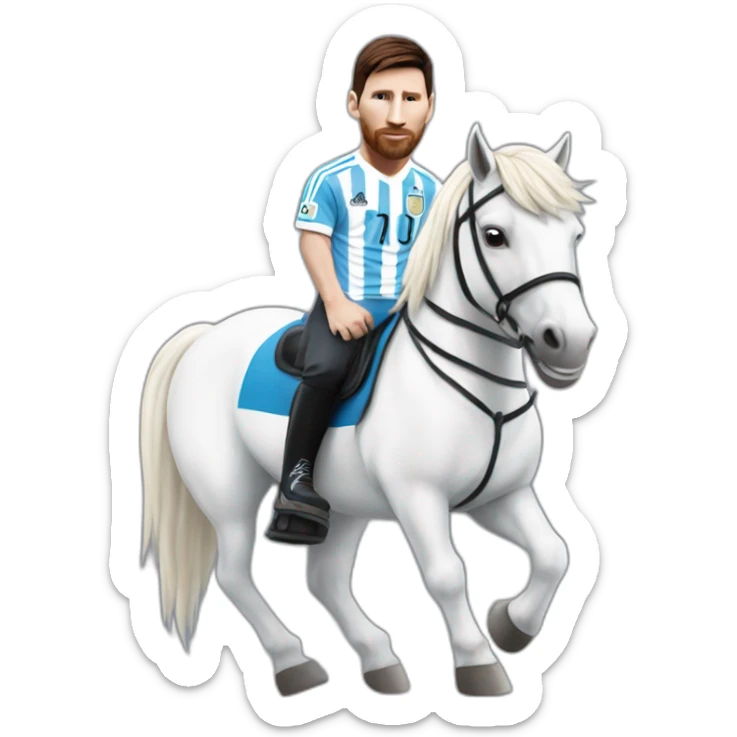 lionel messi with the argentine soccer team shirt riding a white horse sticker