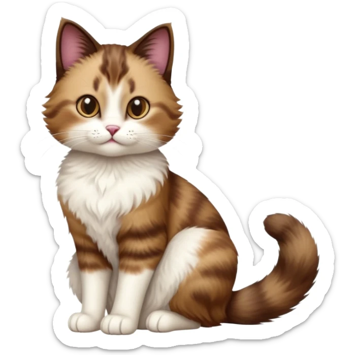 cinematic-[showshoe cat]-realistic-full-body-sitting-emoji,-tail-curled-playfully-around-its-paws,-head-tilted-dramatically,-fluffy-[brown]-fur,-simplified-yet-realistic-focused-features,-highly-detailed,-glowing-with-an-almost-sarcastic-glow sticker