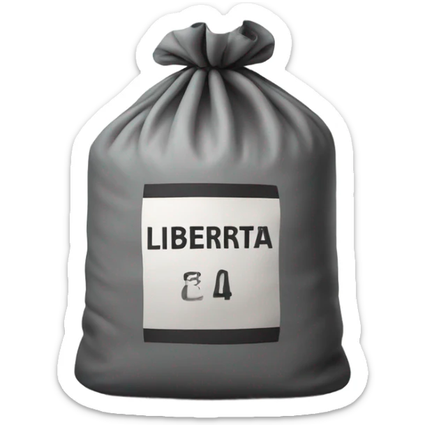 Big bag of gray color with black inscription liberta with a fabric roll inside sticker