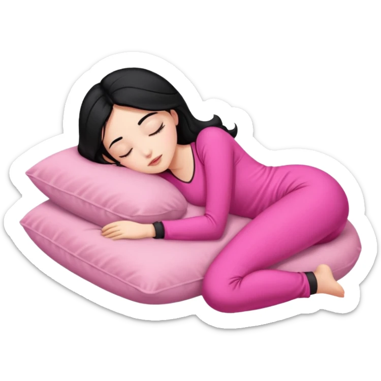 Sleeping on the pillow, beauty hot and pretty Pale girl with medium high black hair wearing sexy pink clothes  sticker