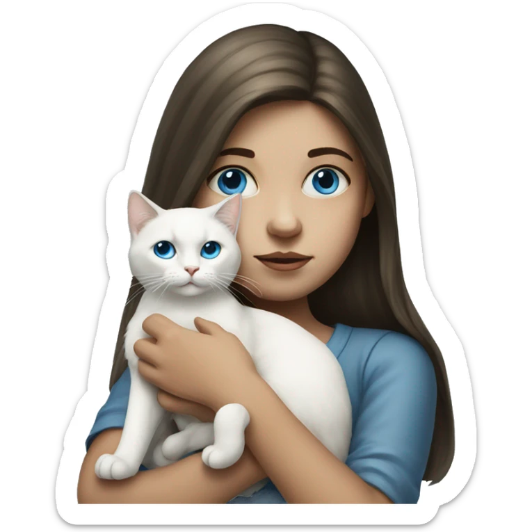 realistic portrait of girl holding a white cat with blue eyes sticker