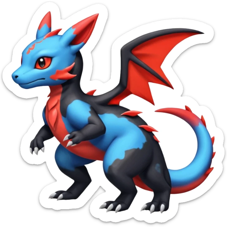 Cute Exotic Shiny Colorful Guilmon-Salandit-Umbreon-Charmeleon-Fakémon-hybrid-creature (full body)  sticker