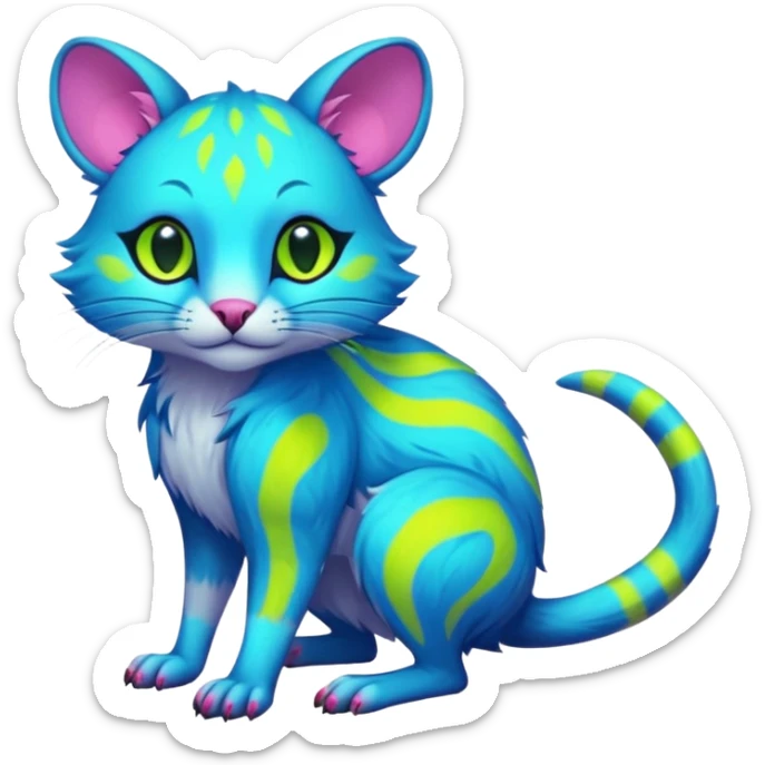 Tropical Neon-colored fantasy feline-rodent-marsupial-critter-vernid-fursona animal creature full body with intricate markings  sticker