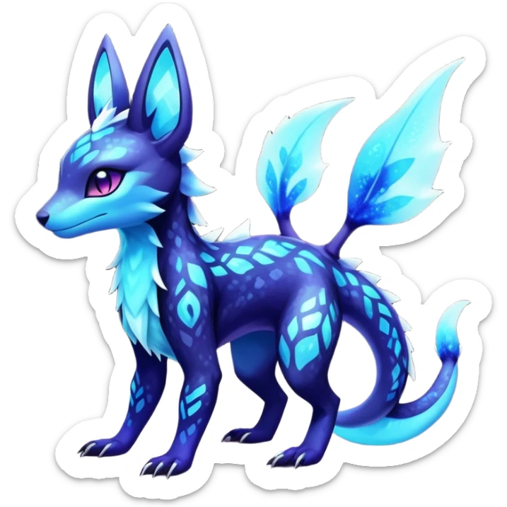 Colorful Dark Shiny Exotic Salandit-Aurorus-Glaceon-Umbreon-Fakémon-hybrid-creature (full body)  sticker
