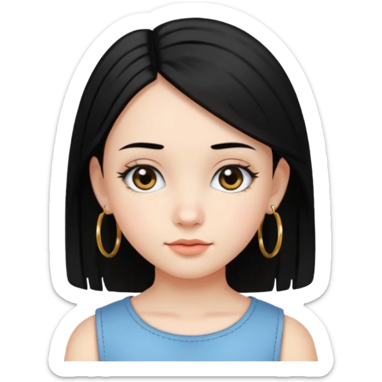 a young girl, with fair skin has medium length straight black hair and with hoops earrings. sticker