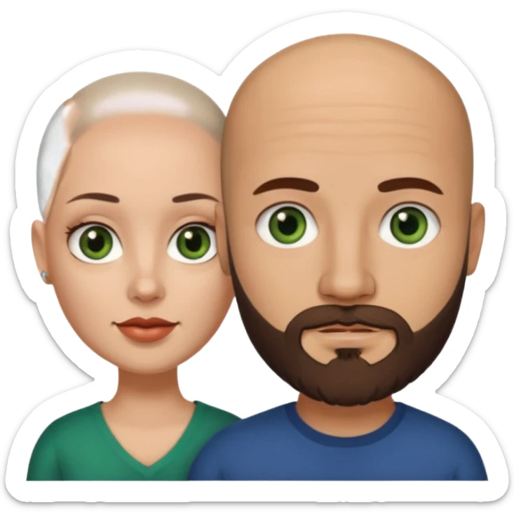 Man beard bald white dark green eyes woman medium hair brown brown eyes latina  sticker