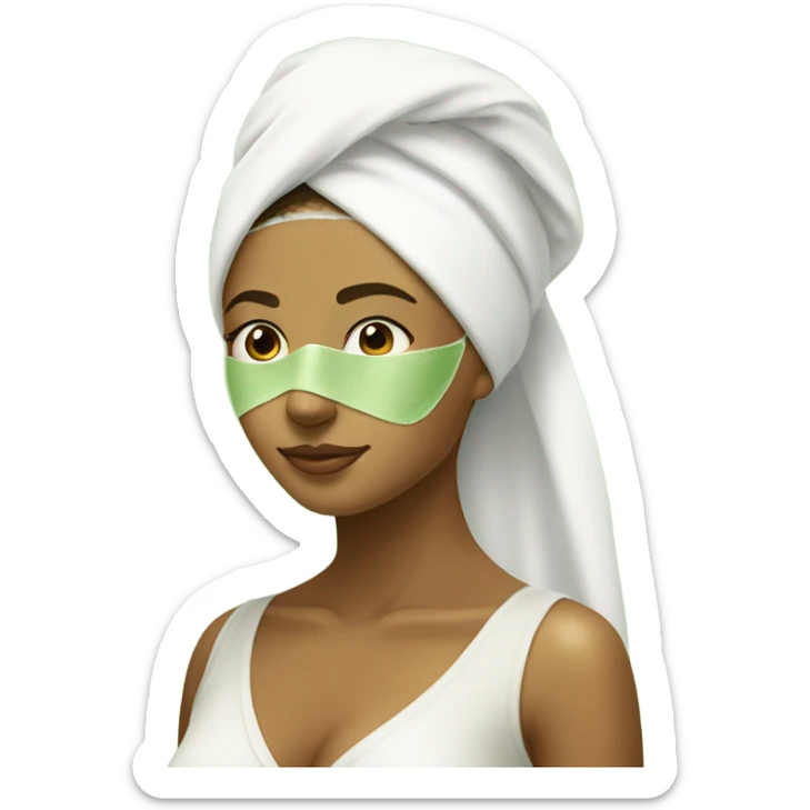 Tan Girl with white towel on her head and green skincare mask on sticker