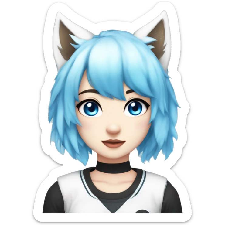 bella the wolf girl blue hair white top with black and white arm warmers and blue eyes kawaii anime girl sticker