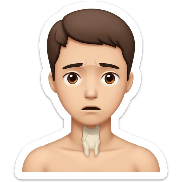 person with a large lump on the side of the neck, worried expression sticker
