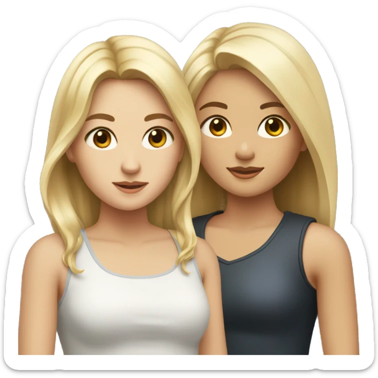 two girls, a blonde and a brunette, the blonde has short hair, the brunette has long hair sticker