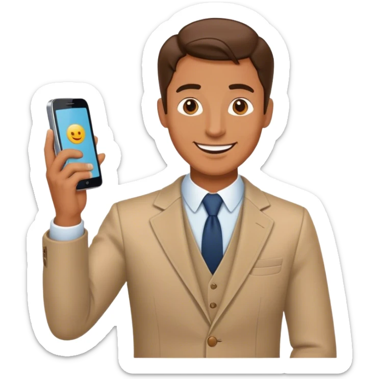 hombre bien vestido feliz teniendo una llamada con un iphone sticker
