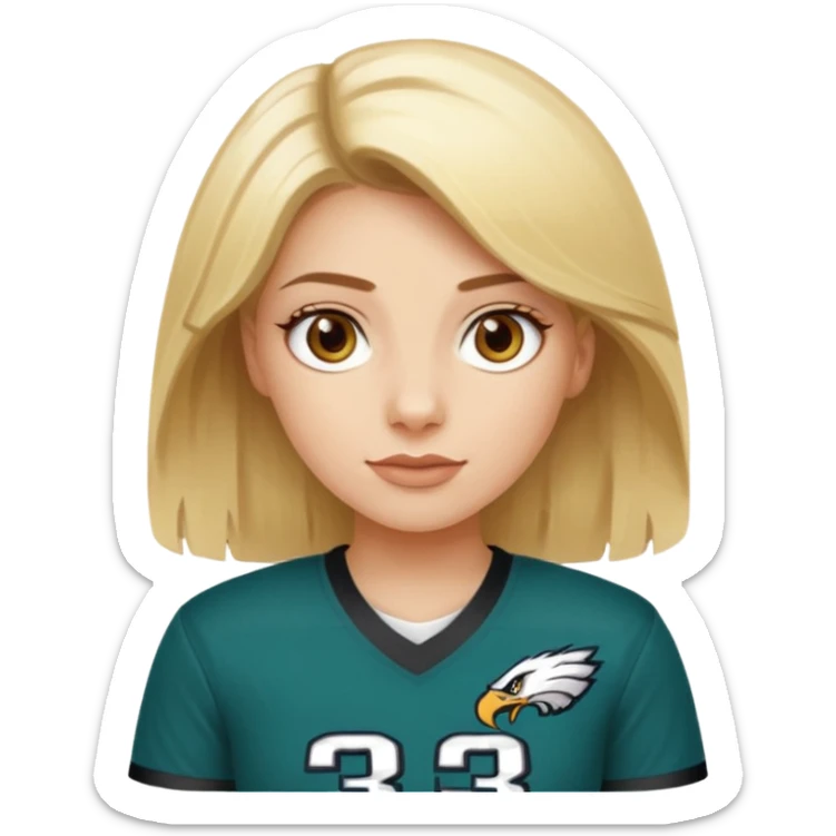 blonde female hazel eyes football player wearing eagles jersey number 33 sticker