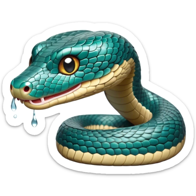 Cinematic Cute Chinese Water Snake Portrait Emoji, Head tilted playfully and inquisitively, with a compact, lithe form and a smooth, shimmering coat in subtle aquatic hues, round, sparkling eyes filled with curious fluidity, Simplified yet irresistibly adorable features, highly detailed, glowing with a warm, friendly glow, high shine, affectionate and agile, stylized with a touch of aquatic whimsy, soft glowing outline, capturing the essence of a mischievous yet loving water snake that feels like it could slither out of the screen into your arms! sticker