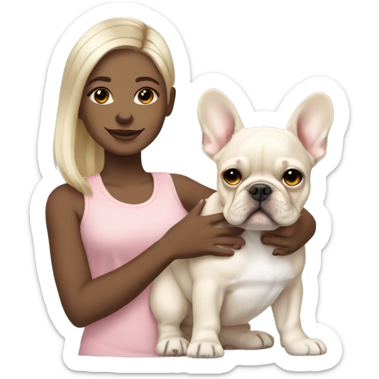 Omre hair girl with beige but whiter French bulldog puppy sticker