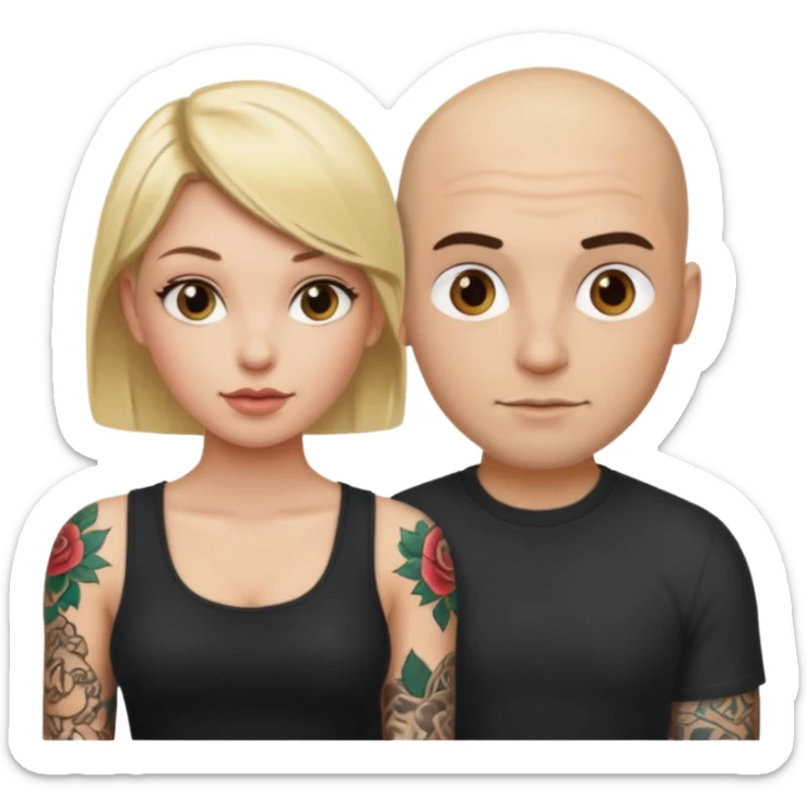 throuple blonde female brunette female with tattoed bald male sticker