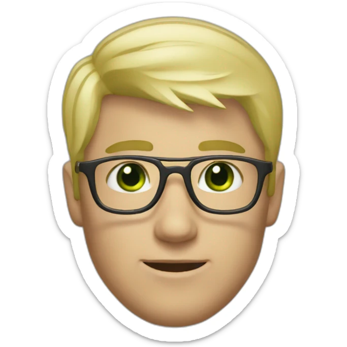 blond court hair man with round glasses and green eyes sticker
