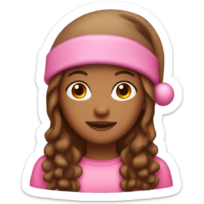 brown skinned woman with brown eyes and long hair in pink christmas hat  sticker