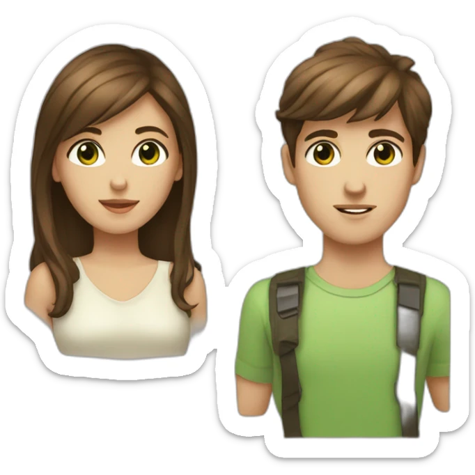 Brown hair eyed woman and green eyed boy like a model sticker