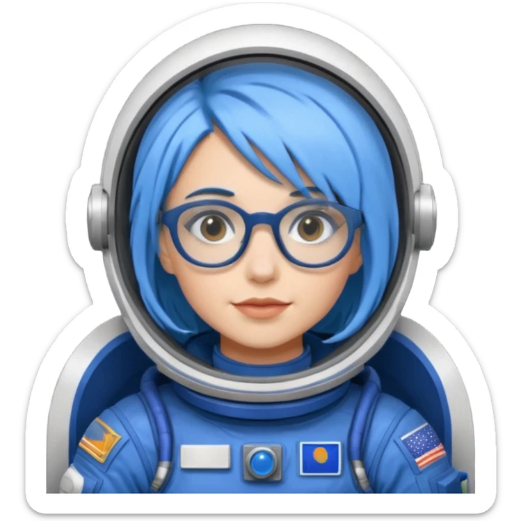 Female astronaut with blue hair, wear glasses, non helmet sticker