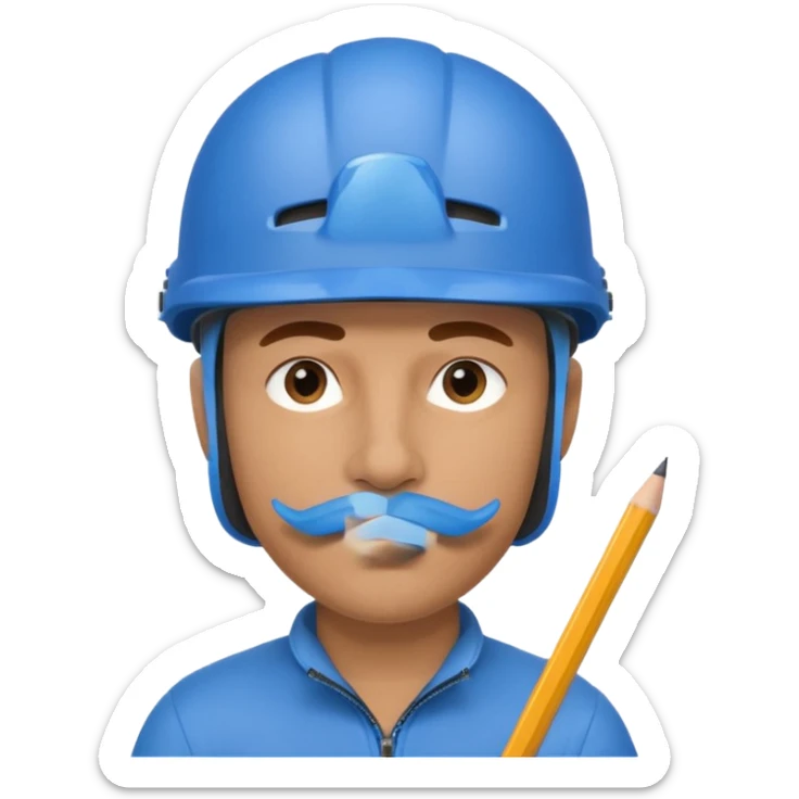Man wearing a blue bike helmet and a pencil in his nose sticker