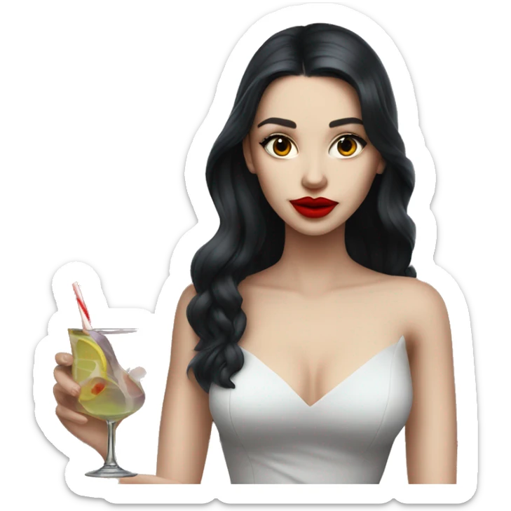 girl, red lips, dark long hair, pale-skin, cocktail dress sticker