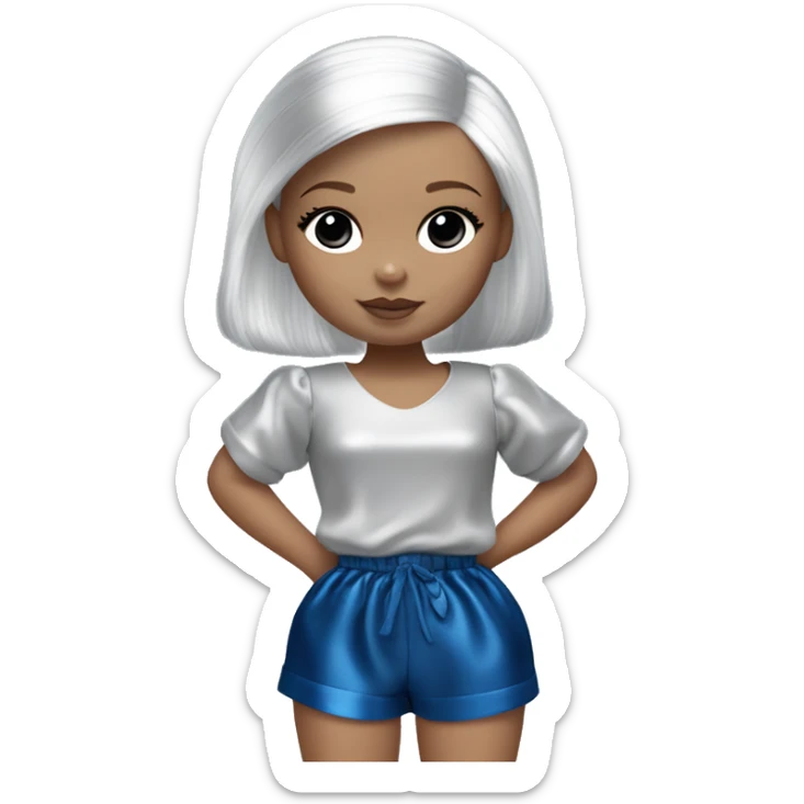 Barbie baby skipper. Wednesday Addams dressing and acting lounging around in saggy metallic blue silk voile shorts. sticker