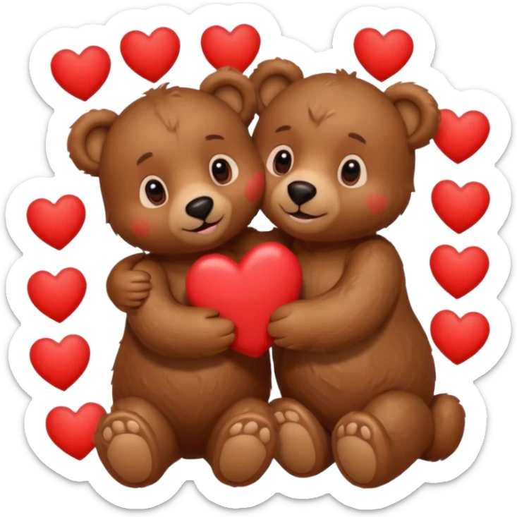 girl bear and boy bear hugging, surrounded by hearts, playful and loving sticker