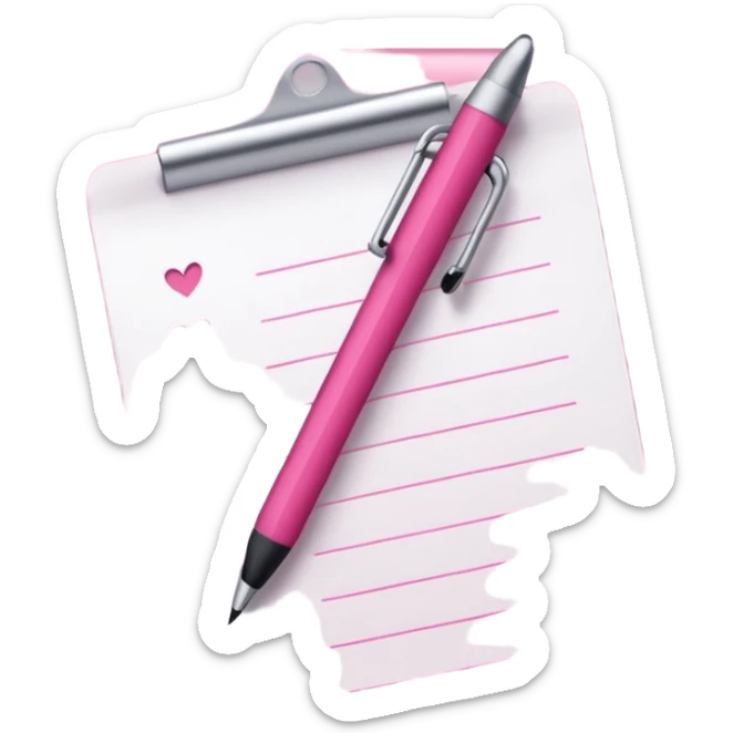 crée moi une feuille genre une liste avec un stylo de couleur dégradé rose foncé sticker