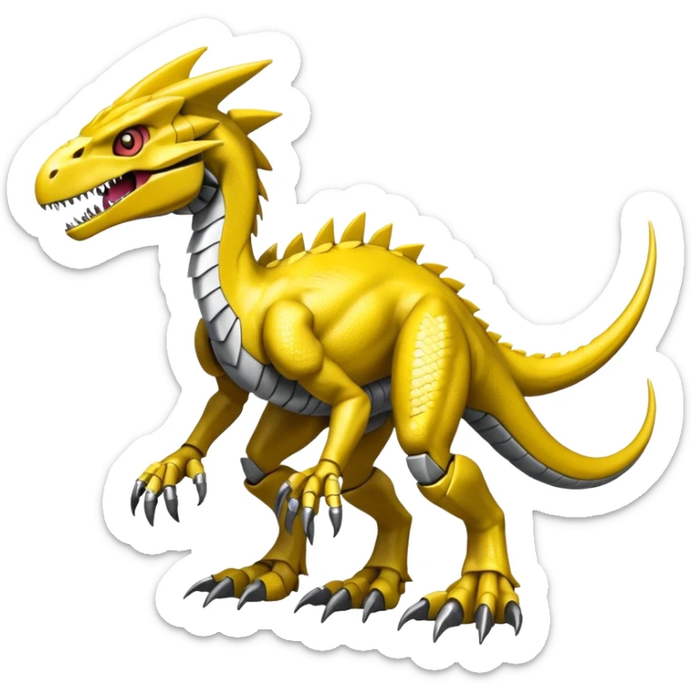  Edgy Yellow Shiny Digimon-Fakemon-Velociraptor-Dragon-Mecha full body sticker