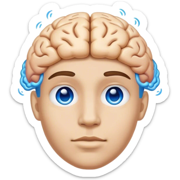 An adult person face emoji with blue brain instead of hair sticker