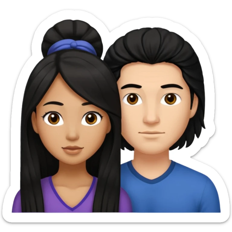 Mixed race couple, white male with mixed female (asian & black)
the female is more asian than she is black, she has long hair and very tanned skin, and black eyes
The male is french, he has thick luscious hair sticker