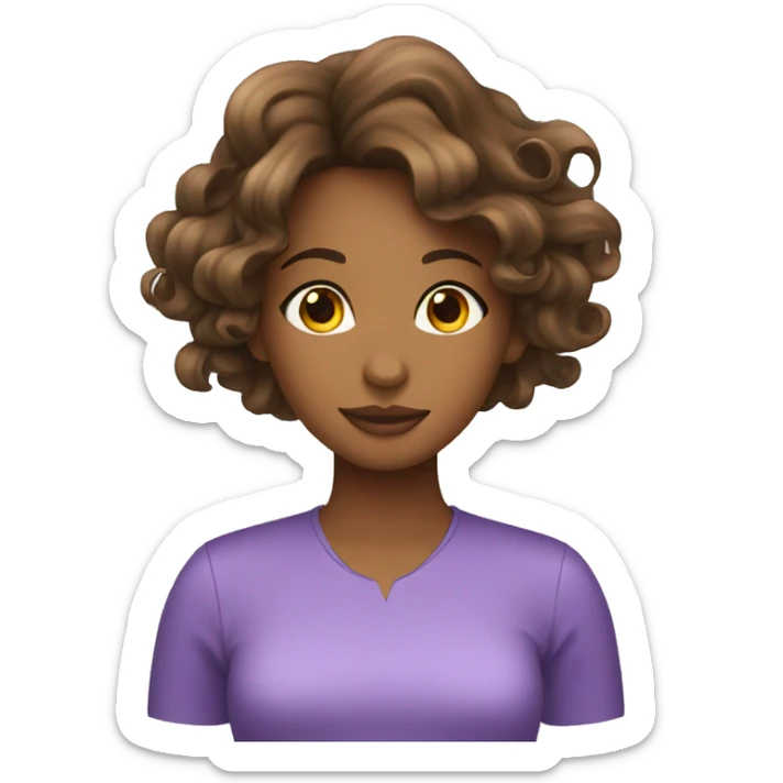 brown girl with sholder length wavy hair jellyfish haircut sticker