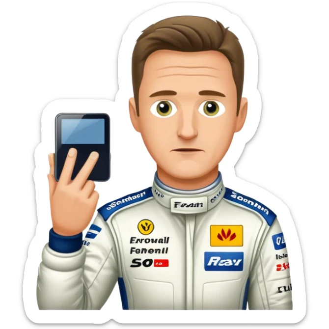 Make an emoji where Ralf Schumacher try to buy my car sticker