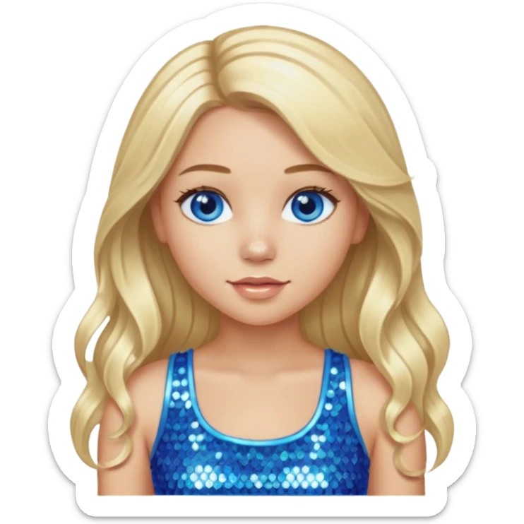Close from Bratz with long light blonde hair, light skin, blue eyes, blue sequin crop top sticker