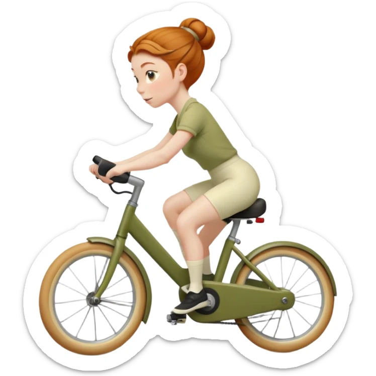 Ginger girl chignon riding olive green stationary bike cream outfit sticker