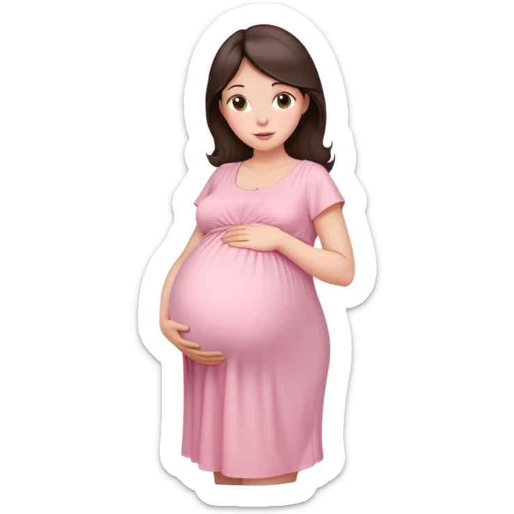 brunette pregnant woman in pastel pink maternity dress sticker