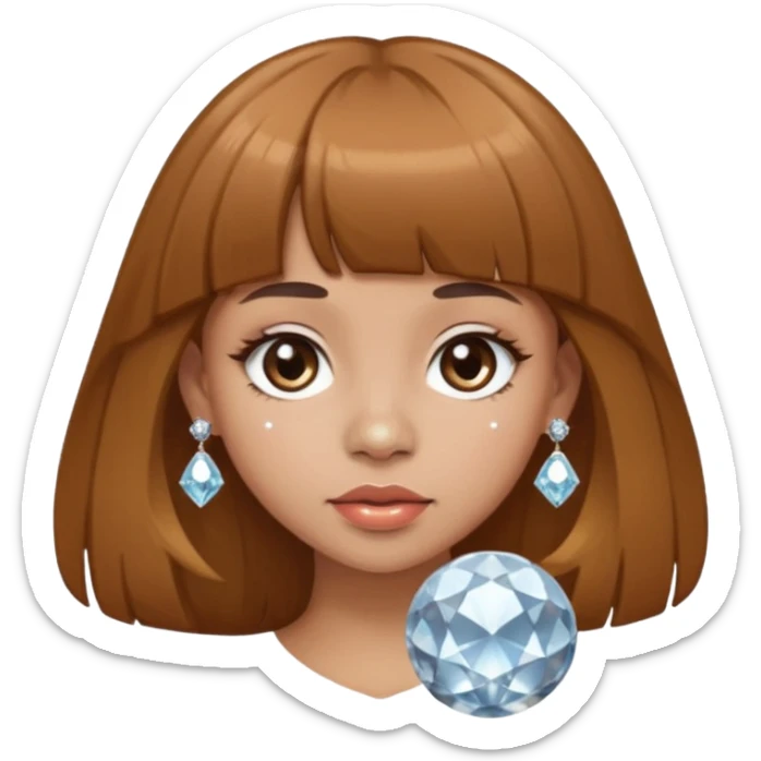 i want an emoji of a girl, with brown bangs and long hair and a diamond ball piercing on the nose sticker