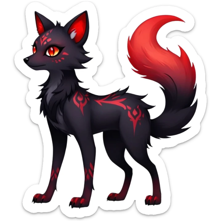 Vibrant edgy gothic Falvie-Fionbri-creature-sparkle-vixen-fursona, full body, with random markings sticker