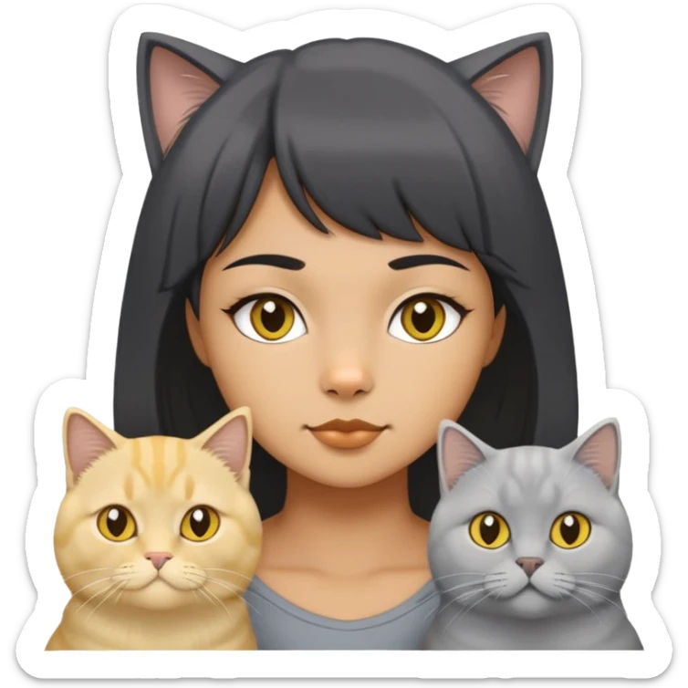 A black short hair girl, Four cat grey British Shorthair, yellow British Longhair, White Longhair, white British longhair.  sticker