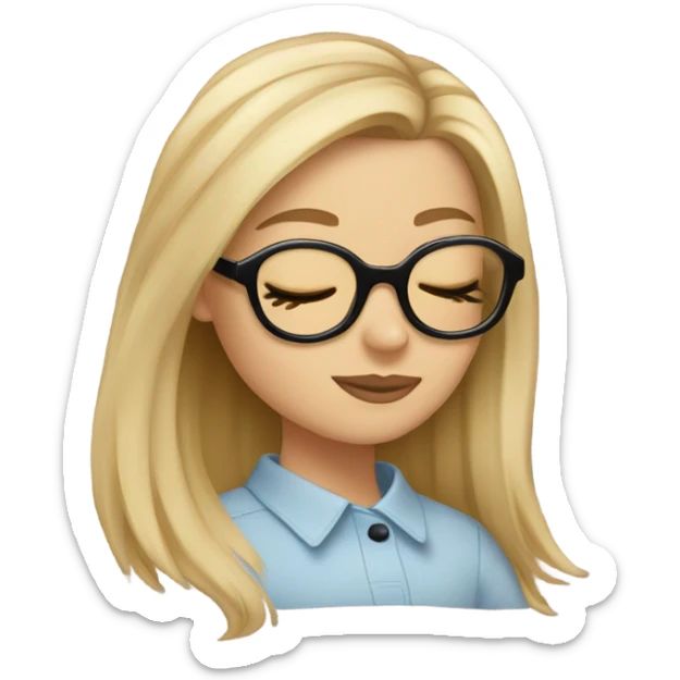 White girl, blonde hair, eyes closed, wearing glasses kisses Yorkshire terrier  sticker