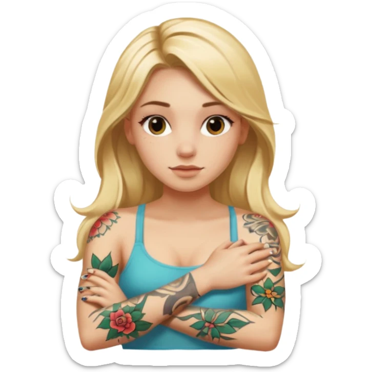 girl with long blonde hair and tattoos on arms sunbathing sticker